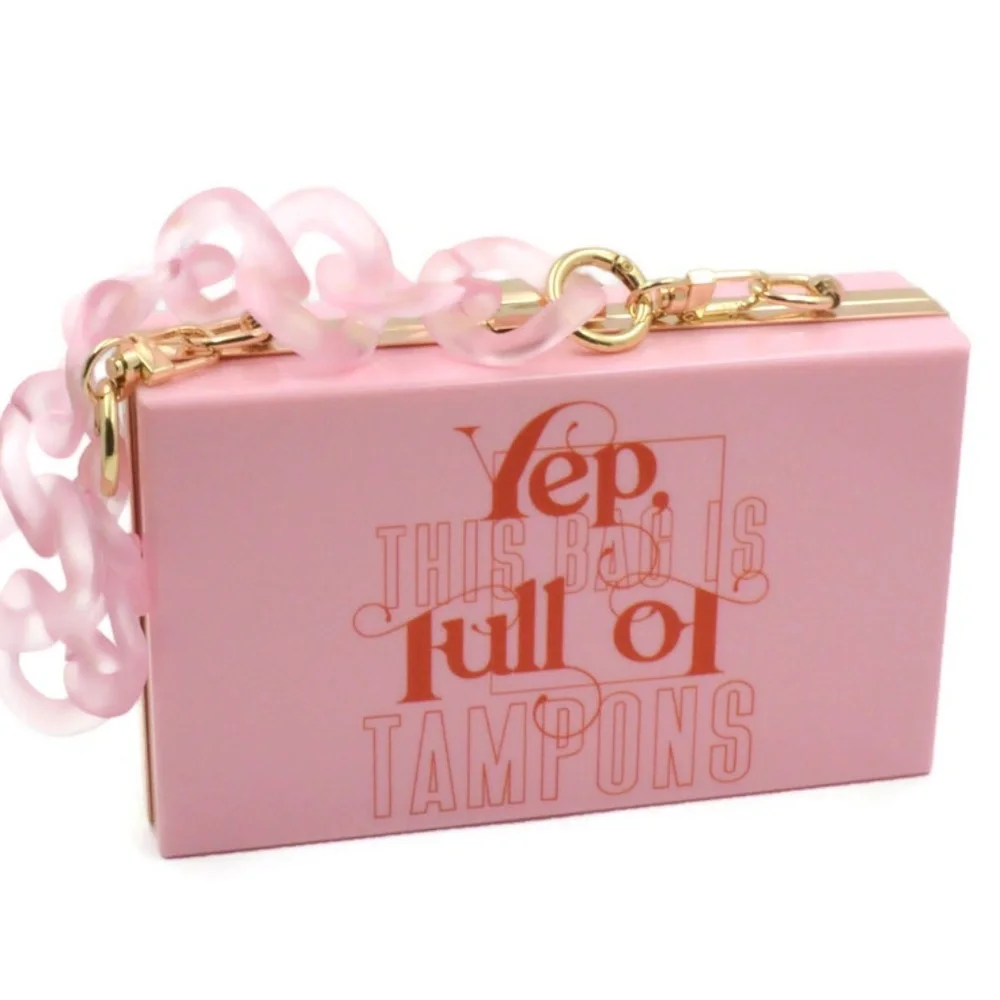 Pink Novelty Box Clutch with Acrylic Chain